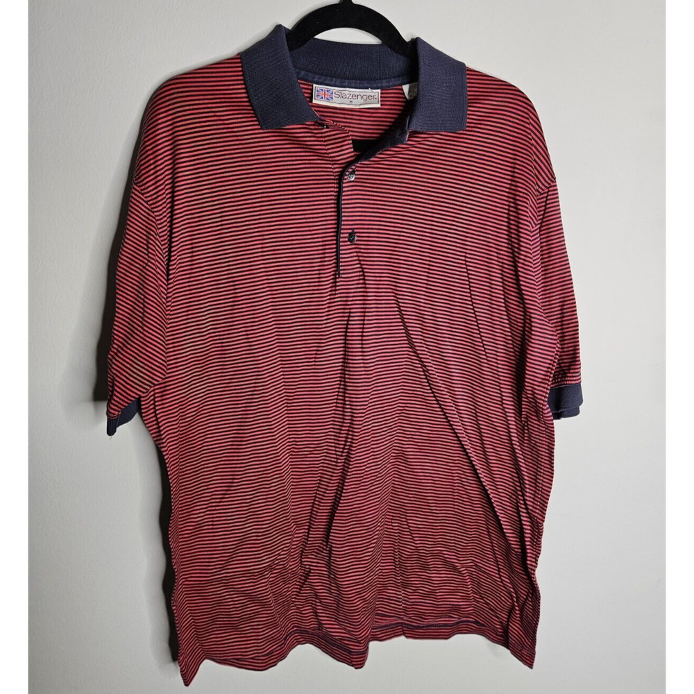 Slazenger Golf Short Sleeve Golf Red Striped Polo Shirt Men's Size Large